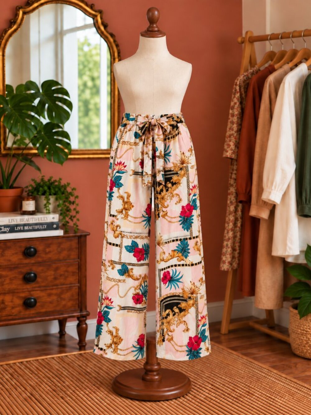 Guess Multicolor Patterned Wide Leg Pants